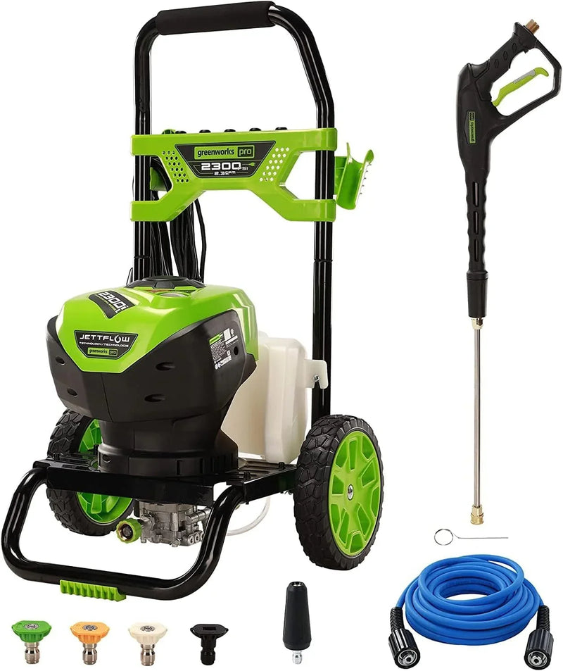2300 pounds/square inch true brushless electric high-pressure cleaning machine (2.3 gallons/minute), 25 feet hose, quick-connect nozzle, 15°, 24°, 40° soap nozzles and turbine nozzle Z6
