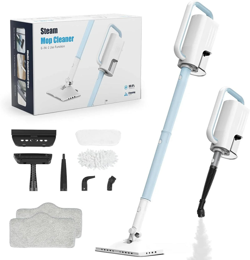 Steam Cleaner, 6 in1 Rotated Steam Mop Cleaner with 2 Modes, 2 Microfiber Pads, 400ML Removable Tank, 23FT Power Cable, Detachable Steam Mops for Floor, Laminate Floor, Tiles Cleaning (Light Blue) U5