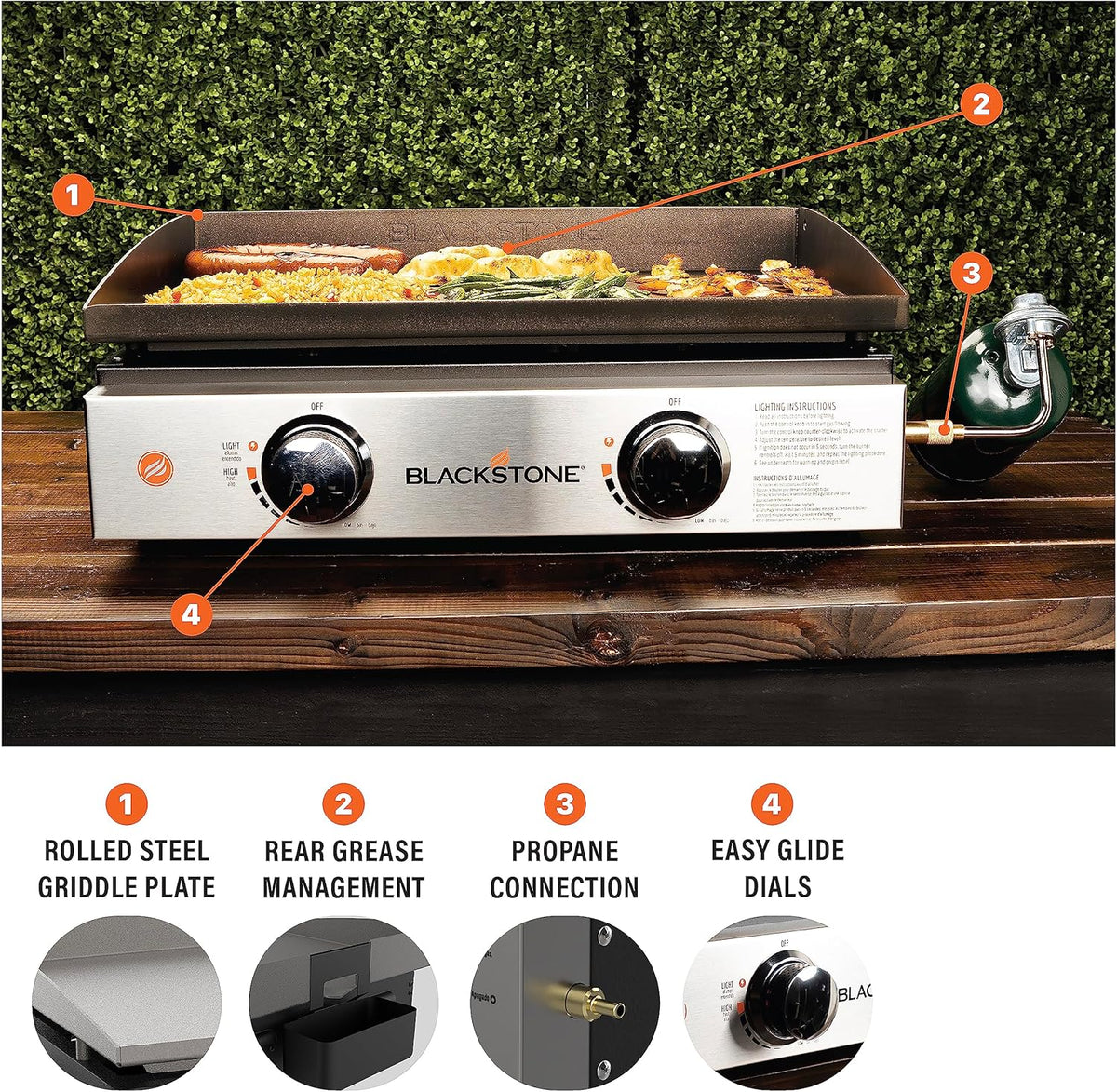 1813 Original 22” Tabletop Griddle with Hood and Stainless Steel Front Plate, Powder Coated Steel, Black