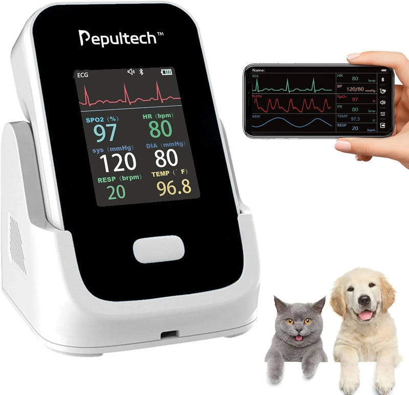 6 Parameters Veterinary Vital Signs Monitor,Bluetooth Veterinary Pulse Oximeter for Dogs, Rechargeable Blood Pressure Monitor for Pets,Oxygen Spo2 Monitoring Tools for Family Clinic Use D2