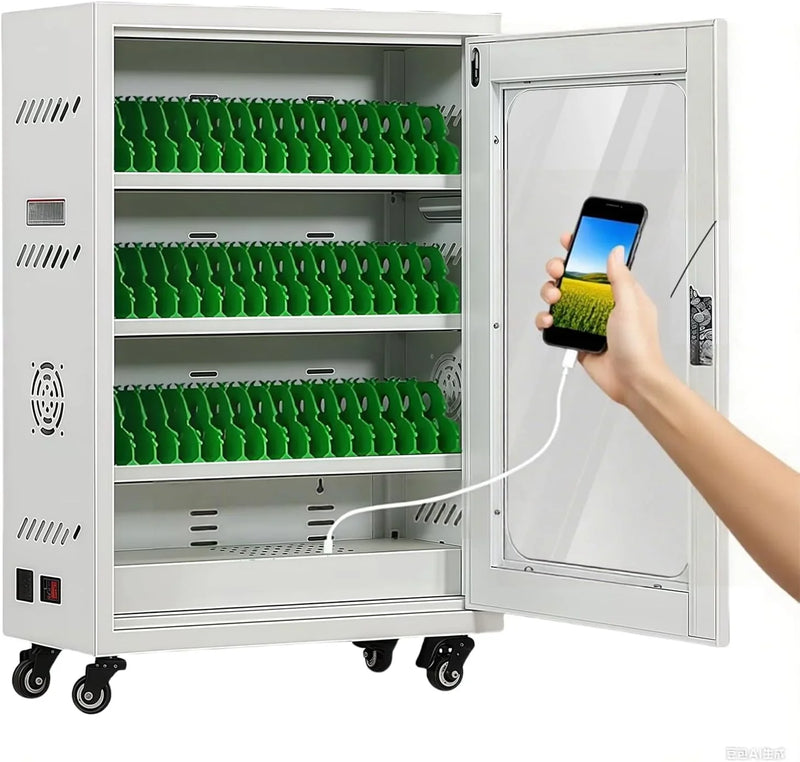Mobile Charging Cabinet for Cell Phone, 50 Device Charging Station, USB Charging Cart Locker, with Wheels & Combination Lock, Secure Phone Storage Cabinet (50Slots) O7