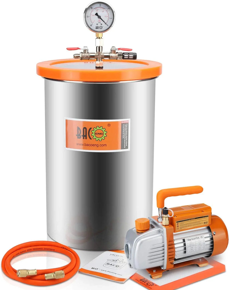 BACOENG 3 Gallon Vacuum Chamber Kit with 3.6 CFM 1 Stage Vacuum Pump HVAC E1