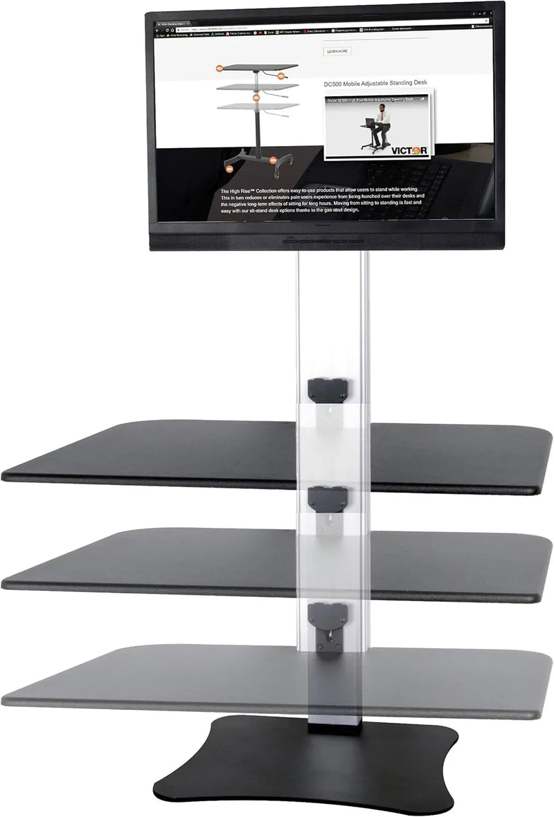 High-position electric triple monitor adjustable desk | Sit-stand dual-purpose work desk for three screens | 28-inch wide work surface | Compatible with any standard desktop | Adjustable monitor stand A6