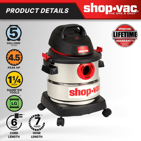 Shop-Vac 5 Gallon 4.5 Peak HP Wet Dry Vacuum Q8