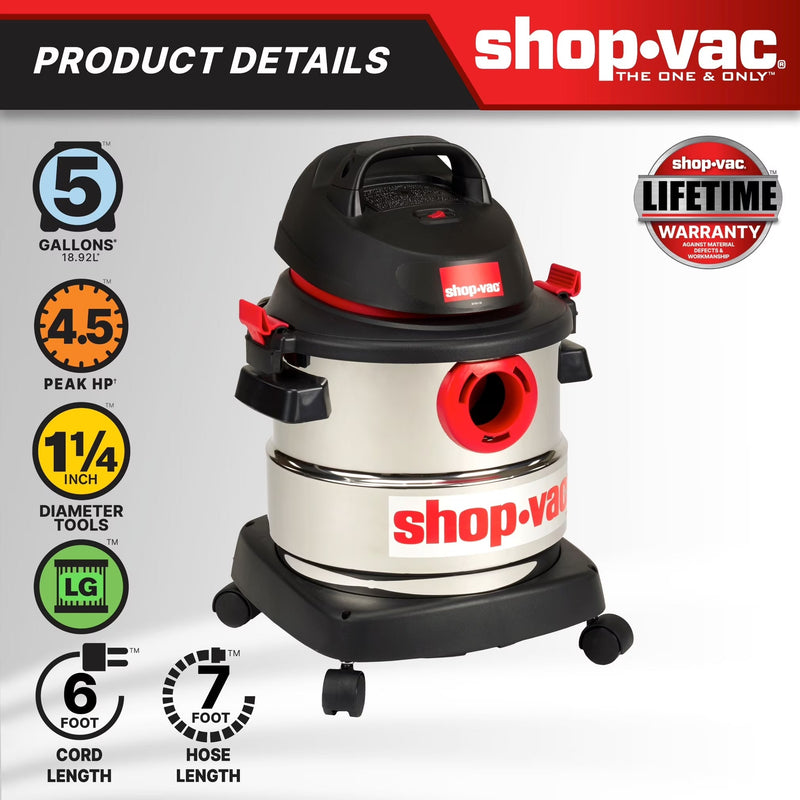 Shop-Vac 5 Gallon 4.5 Peak HP Wet Dry Vacuum W9
