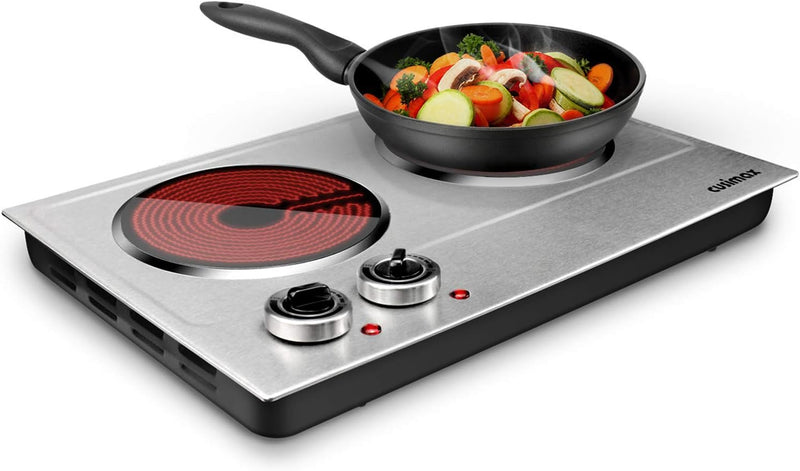 Hot Plate,1800W Ceramic Electric Hot Plate for Cooking, Dual Control Infrared Cooktop, Portable Countertop Burner, Glass Plate Electric Cooktop, Silver, Stainless Steel U2