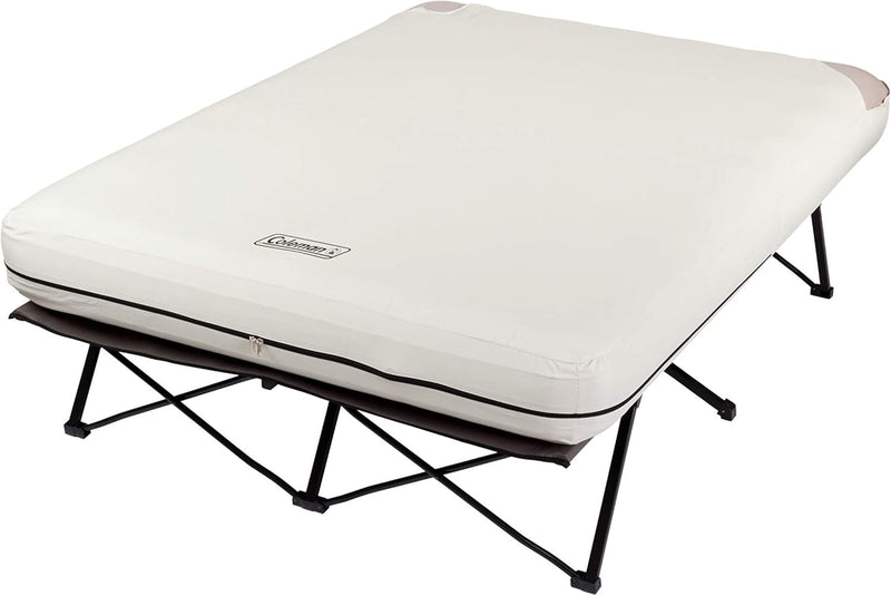Camping bed, inflatable mattress and air pump set | Foldable camping bed and inflatable bed, equipped with side table and battery-powered air pump X0