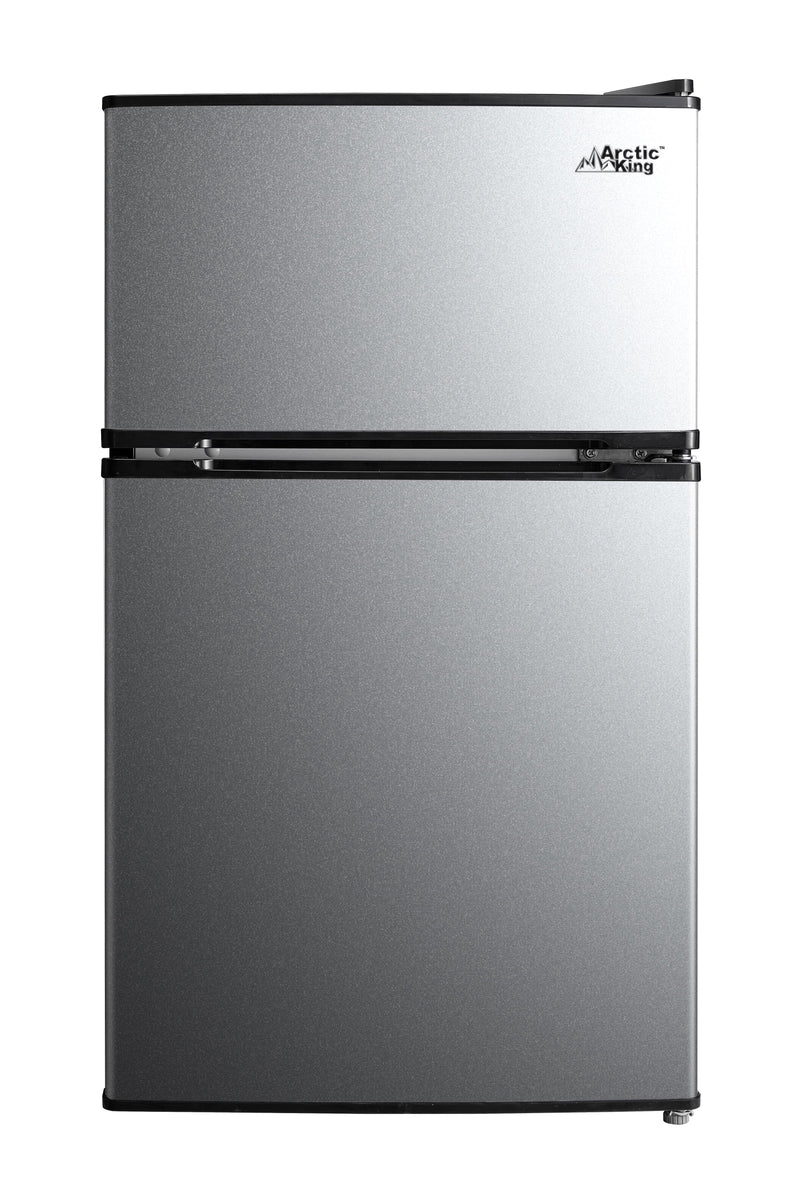 Arctic King 3.2 Cu ft Two Door Mini Fridge with Freezer, Stainless Steel, E-Star K3