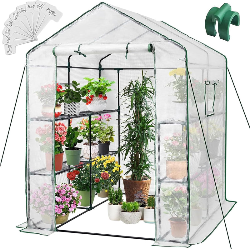 Greenhouse, 57 x 85 x 76'' Greenhouses for Outdoors, Portable Greenhouse Kit with Mesh Side Windows, PE Cover, 8 Shelves, Heavy Duty Walk in Green House for Backyard Garden Indoor Outside Z9