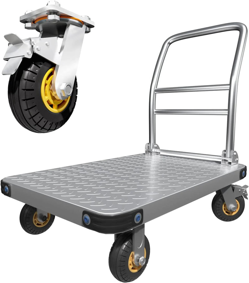 Heavy Duty Platform Truck Flat Moving Cart Hand Trucks,2000Lbs Steel Push Cart Dolly with Brake Design, 36 x 24in Large Flatbed with 5'' 360 Degree Swivel Wheels for Easy Storage Z1