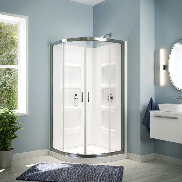 A&E Bath Taylor Frameless Acrylic Base & Walls Shower Enclosure Kit with Sliding Door & Shelves, White Y9
