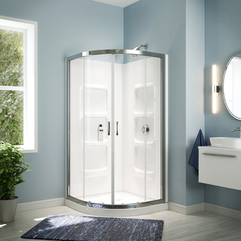 A&E Bath Taylor Frameless Acrylic Base & Walls Shower Enclosure Kit with Sliding Door & Shelves, White Y9