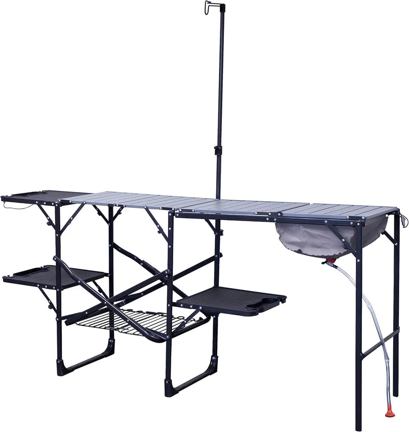 Master Cook Station | Portable Folding Kitchen Table with Soft Shell Sink, Heat Resistant Tabletop & Telescoping Lanter Pole, Perfect for Camping Trips Q8