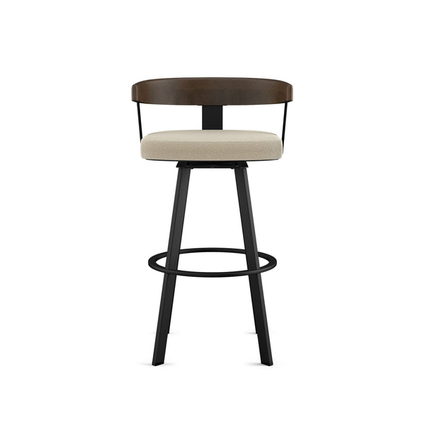 Amisco Lars Wood Swivel Bar Stool with Backrest, Black Frame, 30-in I4
