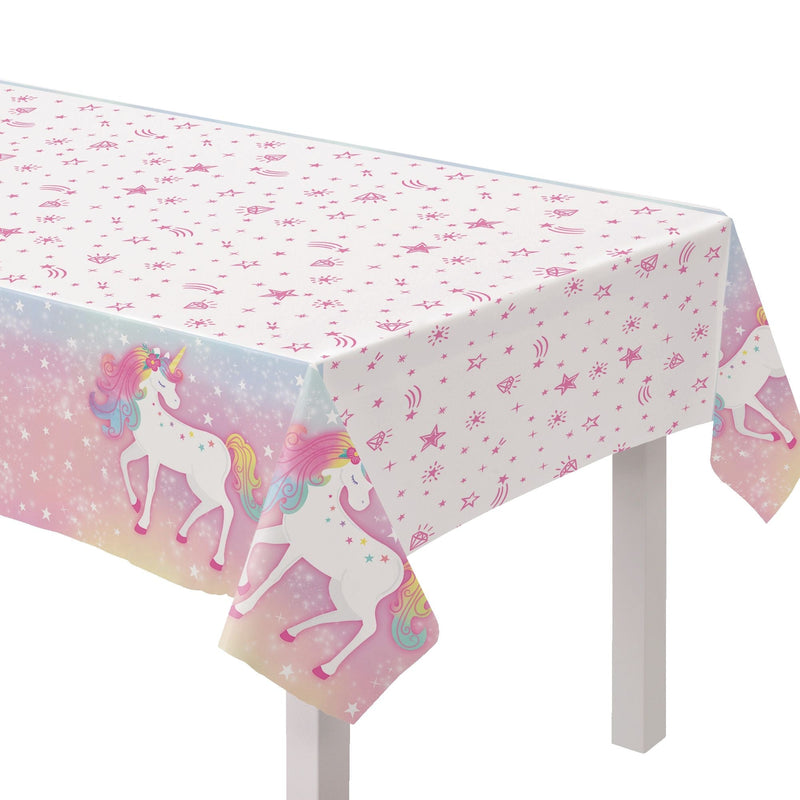 Amscan Unicorn Rectangle Plastic Reusable Table Cover, Pink/White, 54 x 96-in W3