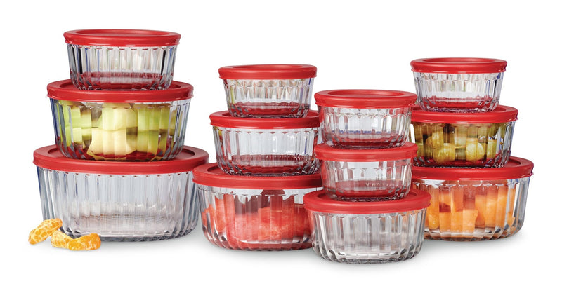 Anchor Hocking Fluted Glass Food Storage Set with Lids, 12 Count L0