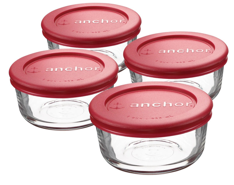 Anchor Hocking Glass Round Storage Containers with Lids, 4 Count J9