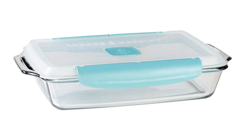 Anchor Hocking Rectangular Glass Bakeware Container with TrueLock Vented Locking Lid, 3-qt M7
