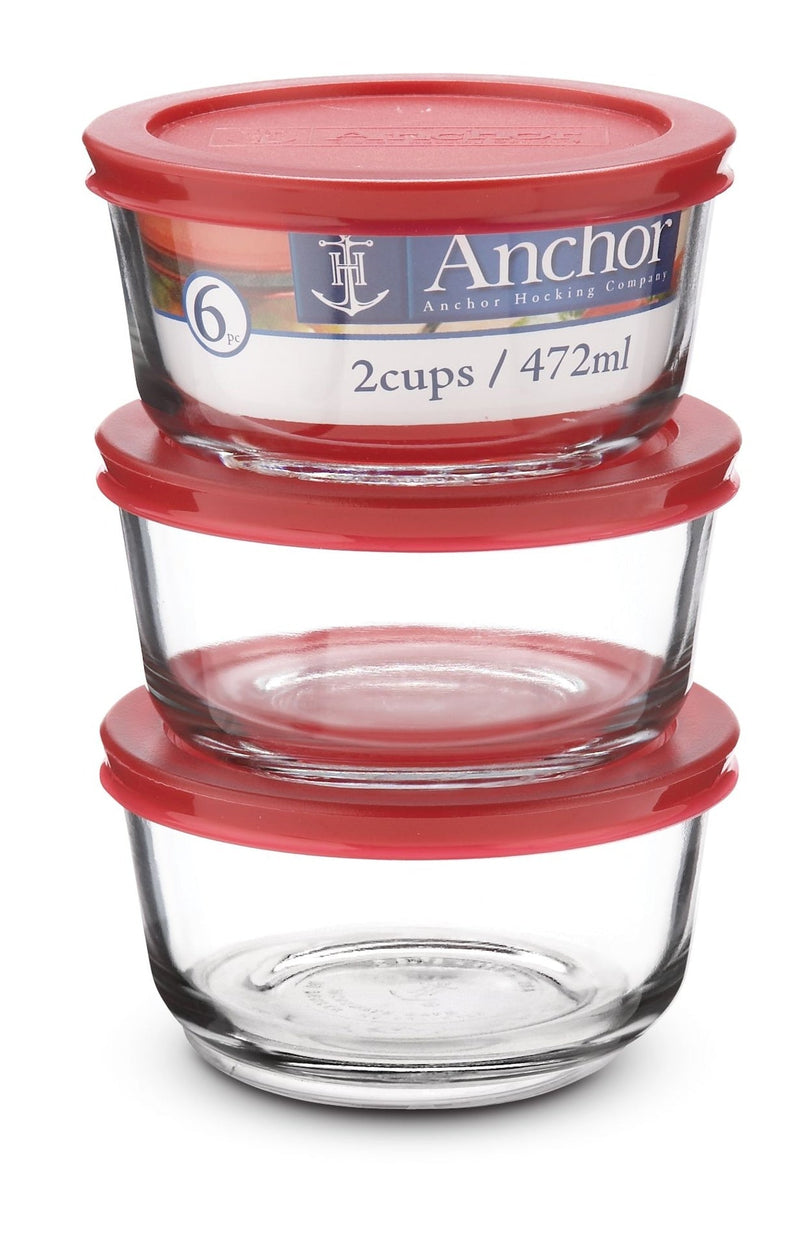 Anchor Hocking Round Glass Storage Container Set with Lids, 3 Count G6