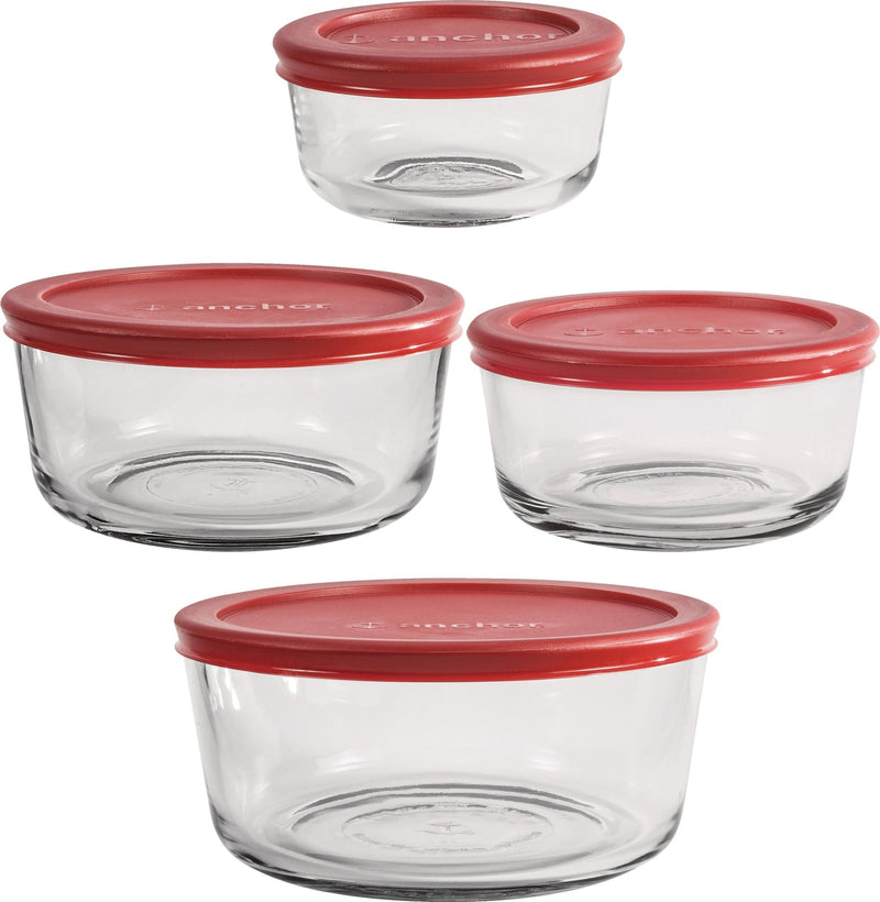 Anchor Hocking Round Glass Storage Set with Lids, Assorted Sizes, 4 Count I3