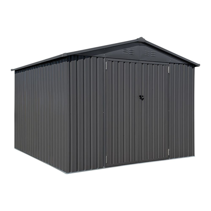 Arrow Double Swing Door Outdoor Metal Storage Shed with Sloped Roof, Charcoal, 10-ft x 10-ft Z4