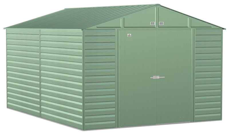 Arrow Select Galvanized Steel Storage Shed, Sage Green, 10-ft x 14-ft N1