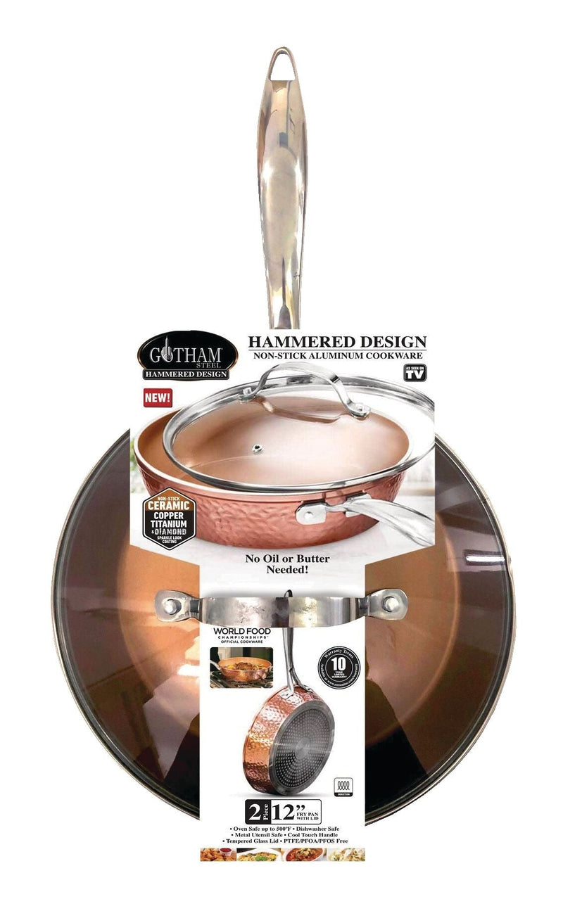 As Seen On TV Gotham Steel Hammered Diamond Pan with Lid, 12-in Y5