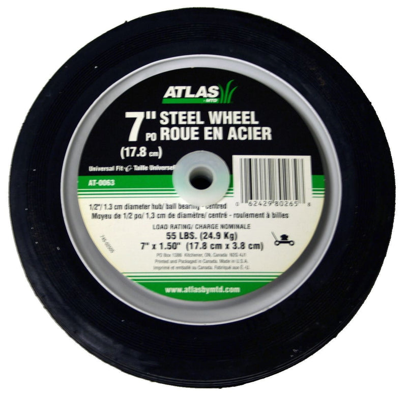 Atlas Steel Lawn Mower Wheel with Ball Bearings, 7-in x 1.5-in S9