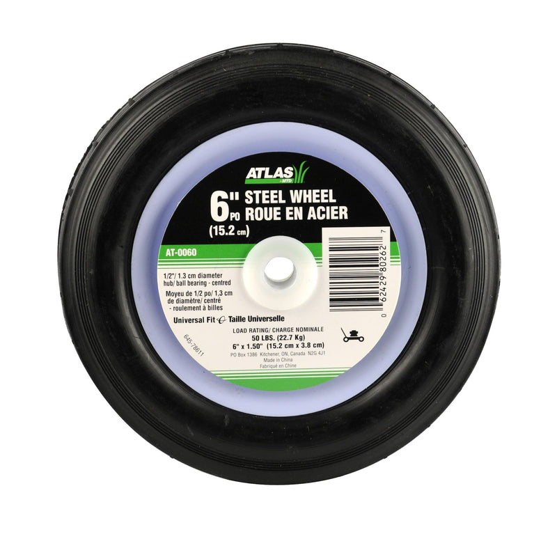 Atlas Steel Mower Wheel with Ball Bearings, 6-in J2