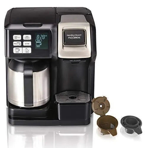 Hamilton Beach FlexBrew Thermal Coffee Maker, Single Serve & Full Pot, Compatible with K-Cup Pods or Grounds, Programmable, Black and Stainless (49966) O7
