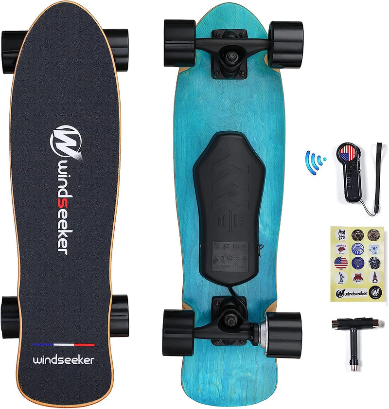 Electric Skateboard with Remote Control for Beginners Cruiser E-Ska with DIY Stickers U0