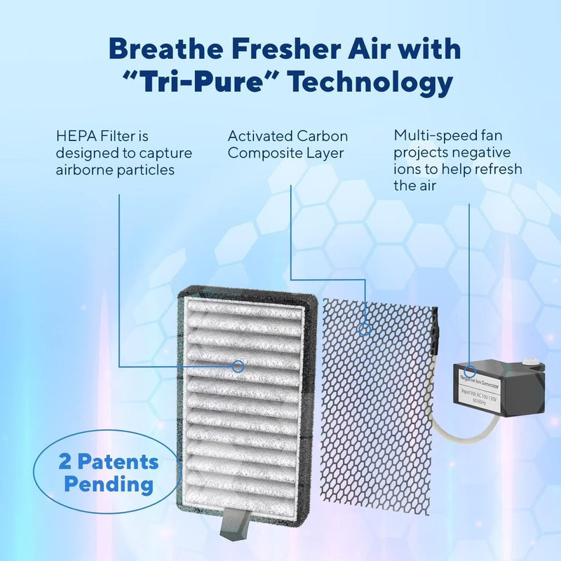 DSTx Portable Air Purifier - HEPA Filter, Plug-In Ionizer for Home, Bedroom, Pets, Smoke, Dust, and Odors U2