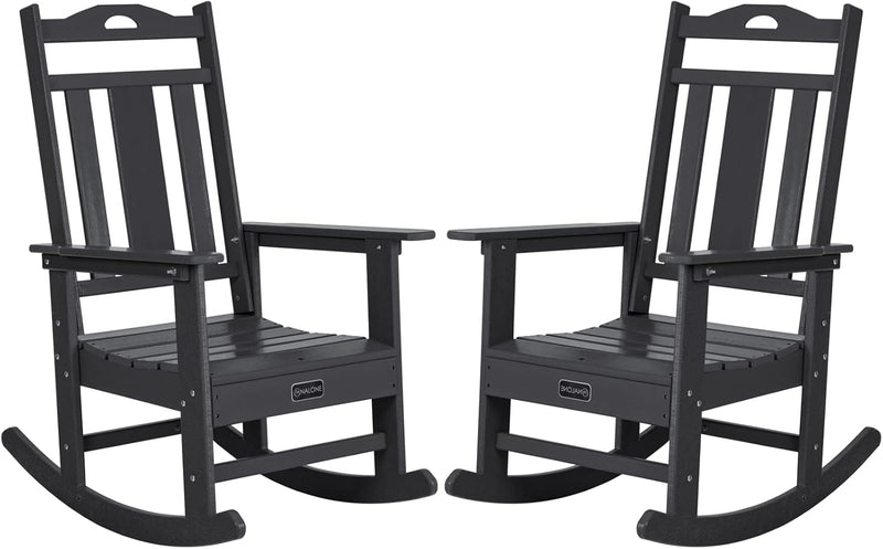 Outdoor Rocking Chairs Set of 2, HDPE All Weather Resistant Rocking Chair for Porch, Oversized Patio Rocker Chair for Adult, Outdoor Rockers for Garden Lawn H3