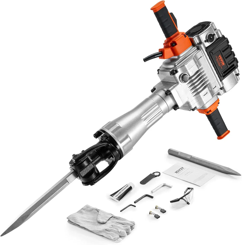 Electric demolition hammer, hydraulic crushing hammer, concrete crusher, heavy-duty electric hydraulic crushing hammer, equipped with chisel gloves and a 360-degree rotatable front handle, suitable for digging trenches and drilling holes (power 3500 M3