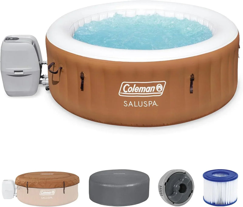 Coleman SaluSpa Miami AirJet 2 to 4 Person Round Inflatable Hot Tub Portable Outdoor Spa with 120 Soothing AirJets and Insulated Cover, Black H3