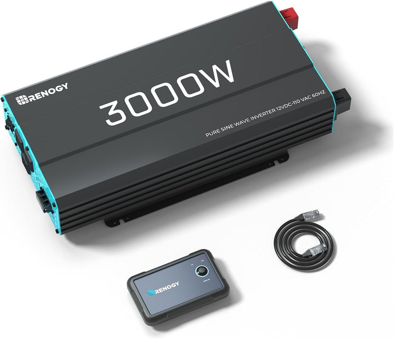 3000W Pure Sine Wave Inverter 12V DC to 120V AC Converter for Home, RV, Truck, Off-Grid Solar Power Inverter 12V to 110V with Built-in 5V/2.1A USB Port, AC Hardwire Port, Remote Controller C0