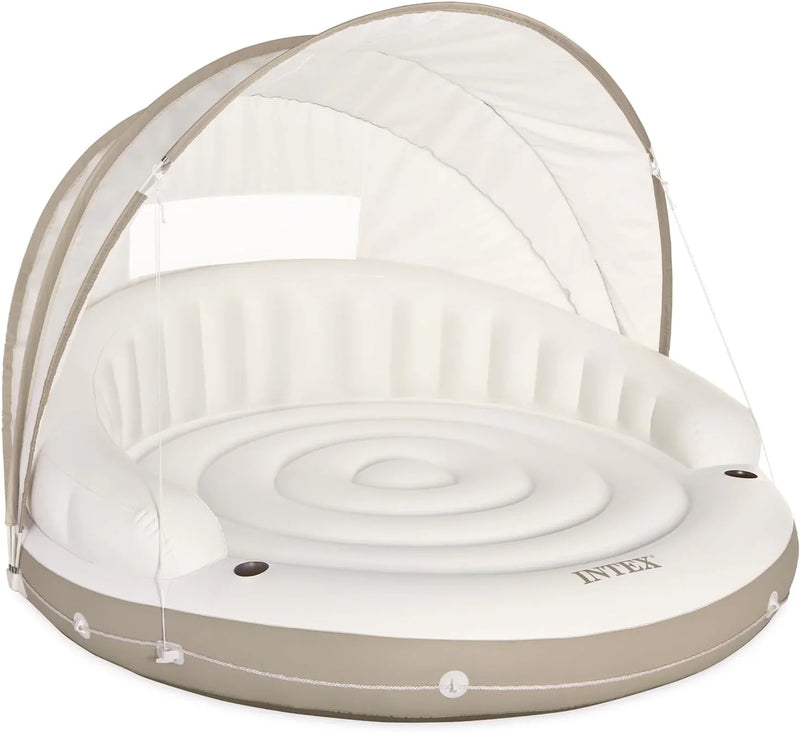 Canopy Island Inflatable Pool Float: Comfortable Lounge Surface – Built-in Cup Holders – Detachable Sunshade – 440lb Max Weight Capacity – 78.5" x 59" Z5