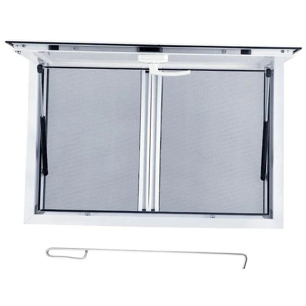 Concession Window 36W x 36H Aluminum Alloy Food Truck Service Window with Sliding Screens & Awning Door, Hydraulic Lift, Locking Mechanism, Versatile for Catering X1