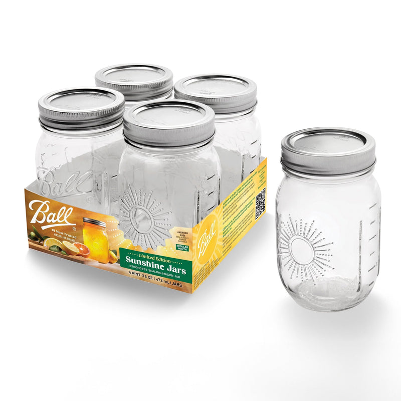 Ball Regular Mouth Sunshine Glass Mason Jar, 16-oz/473-mL, 4-pk S2