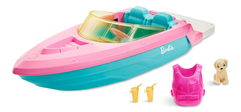 Barbie 3-Seater Floating Boat with Puppy & Accessories, Ages 3+ J7