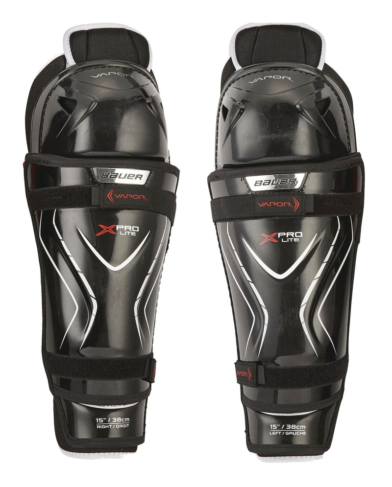 Bauer Vapor X Pro Lite Junior Hockey Shin Guards with Tapered Fit, Hyperlite HD Foam, Black F3