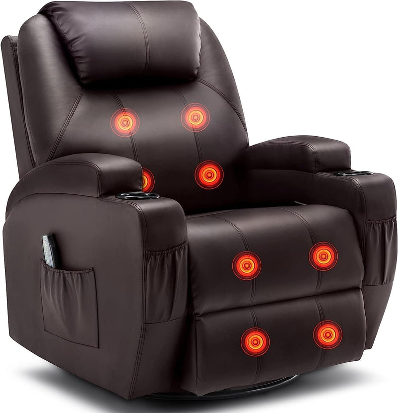 Recliner Chair, Rocking Chair with Massage and Heat, 360° Swivel Recliner Chairs for Adults, Rocker Manual Recliner with Remote Control and Cup Holder for Living Room, Bedroom, Nursery V5