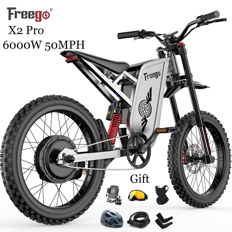 6000W(Peak) Motor 60V/30Ah Battery Freego X2Pro Electric Motorcycle for Adults, Electric Bike,50MPH/7 Speed Off Road Electric Bicycle,19 x 2 Full... S2