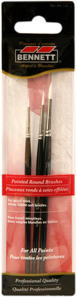 Bennett Professional Artist Pointed Round Tip Paint Brushes, 3-pk C9