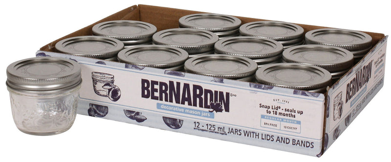 Bernardin Regular Mouth Decorative Glass Mason Jars with Snap Lids, 125 mL, 12 Count C5