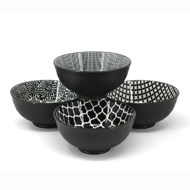 Bia Black & White Patterned Bowls Set, 12-cm, 4-pc V7