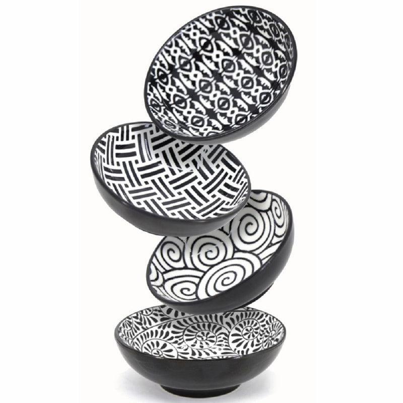 Bia Black & White Patterned Mini Bowls Set, 8-cm, 4-pc W7