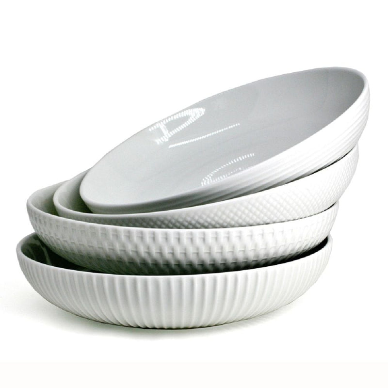 Bia Embossed White Dinner Bowl Set, 24-cm, 4-pc R6