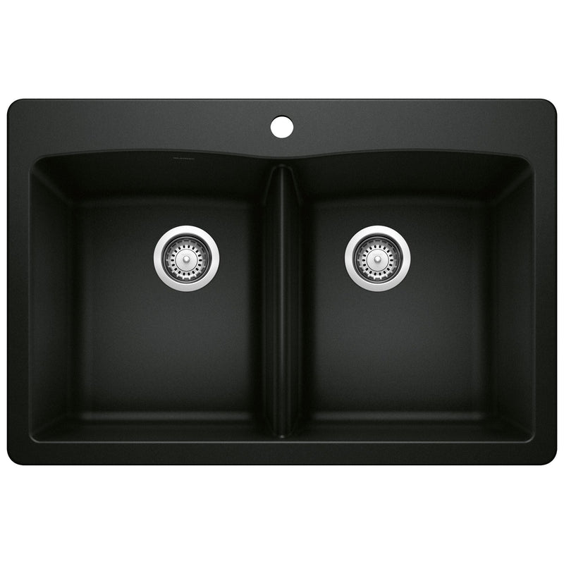 Blanco 50/50 Double Bowl Dual Mount Kitchen Sink, Black, 33-in T8