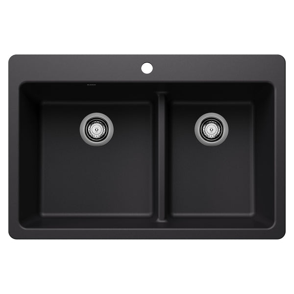 Blanco Dual Mount Kitchen Sink with Low Divide, Black, 33-in H7